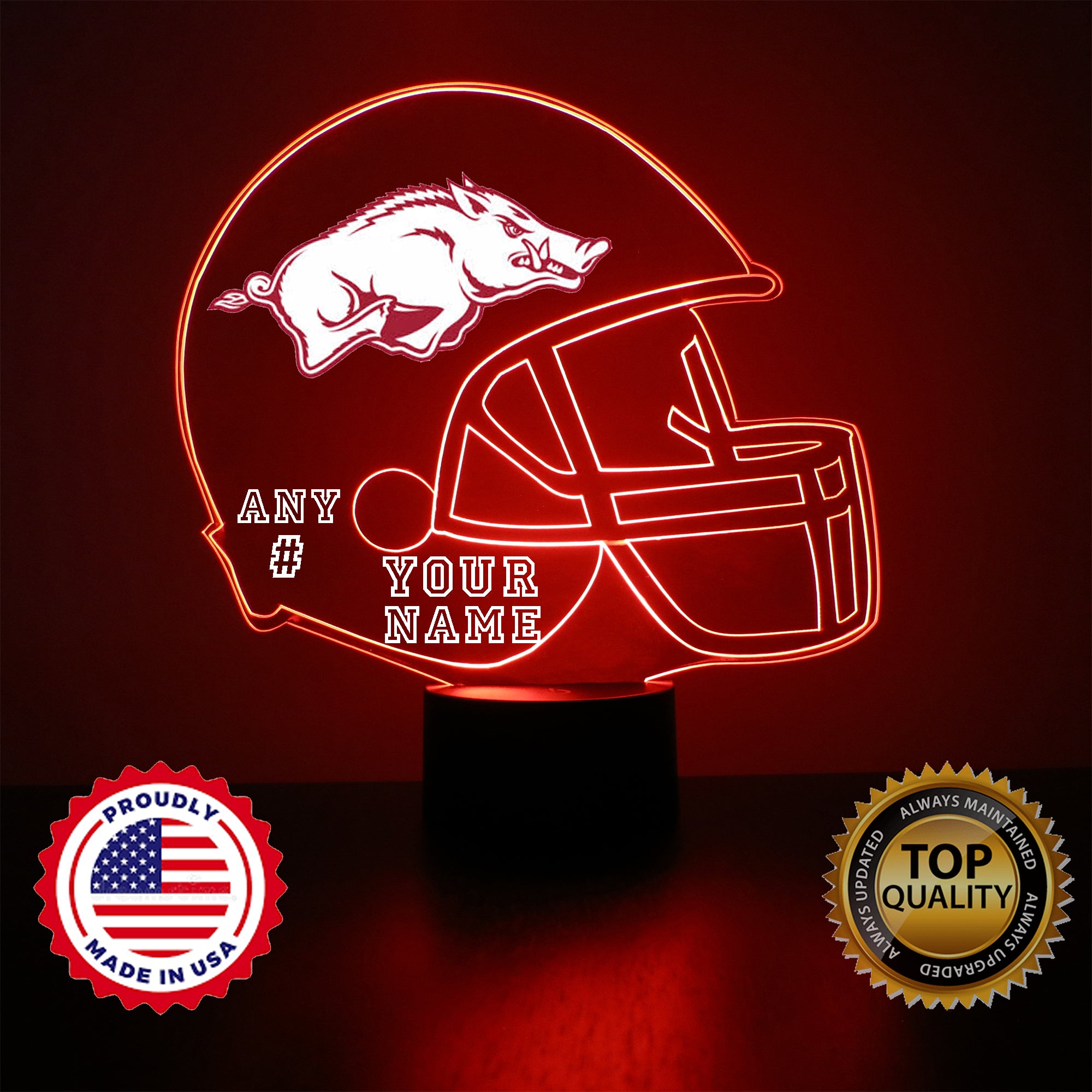 University Of Arkansas Razorbacks Night Light Custom University Of Alabama Crimson Tide Big A Mascot LED Sign Night Light Lamp With Remote And Personalized Name Or Image, Officially Licensed From The CLC